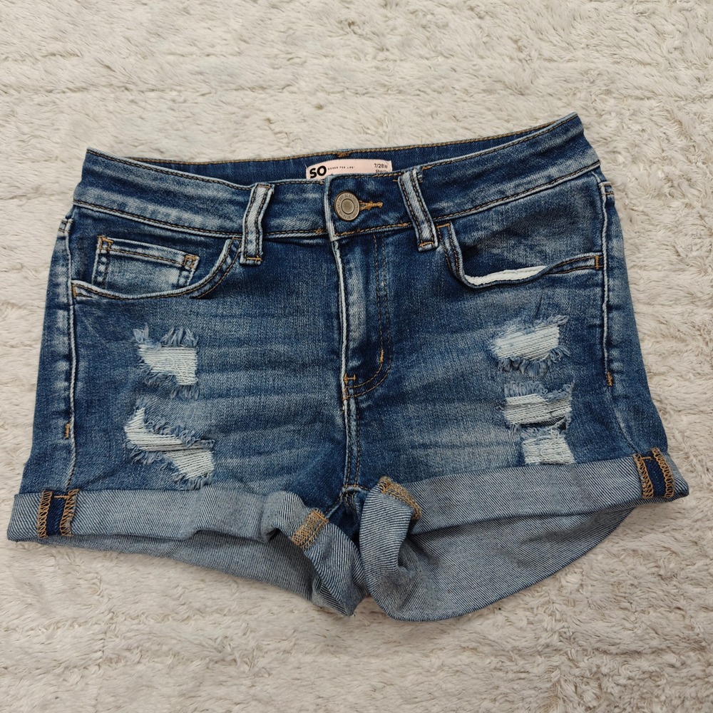 Sonoma Distressed Denim Shorts Junior 7 Shortie‎ Medium Wash Country Western